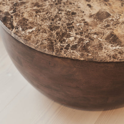 Lyra - Table basse ronde premium en bois foncé et marbre Dark Emperador