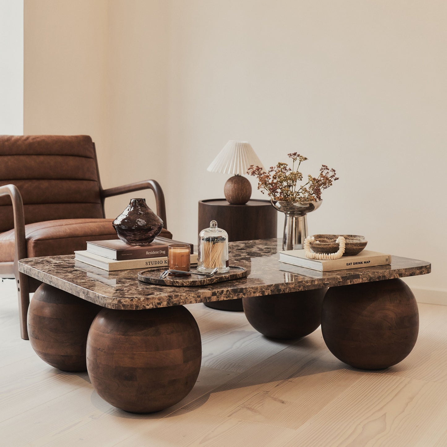 Melrose - Table basse rectangulaire premium en bois foncé avec marbre Dark Emperador