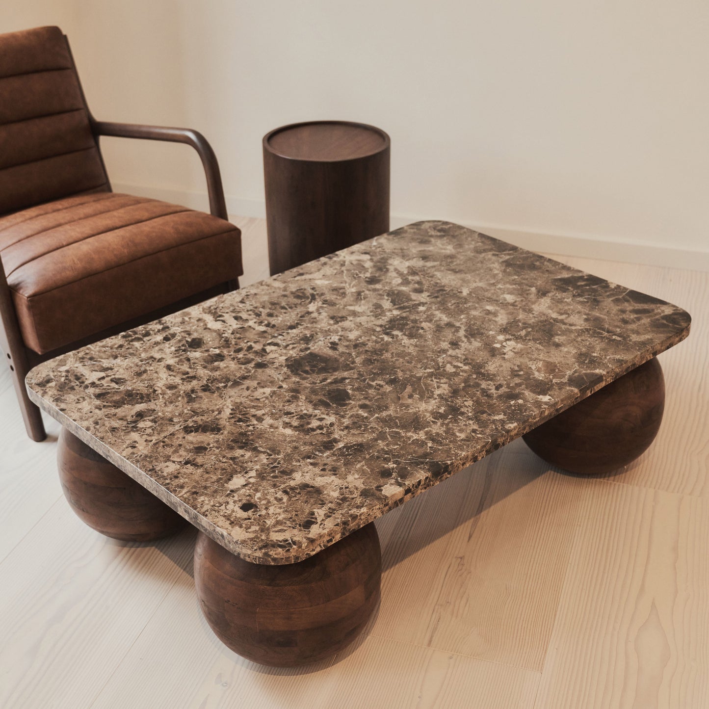 Melrose - Table basse rectangulaire premium en bois foncé avec marbre Dark Emperador