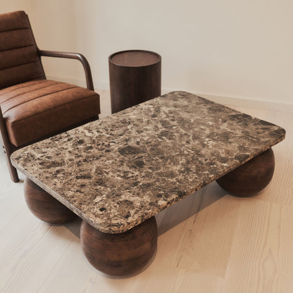 Melrose - Table basse rectangulaire premium en bois foncé avec marbre Dark Emperador