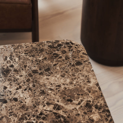 Melrose - Table basse carrée premium en bois foncé avec marbre Dark Emperador