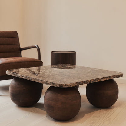 Melrose - Table basse carrée premium en bois foncé avec marbre Dark Emperador