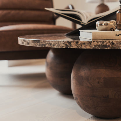 Melrose - Table basse ronde premium en bois foncé et marbre Dark Emperador
