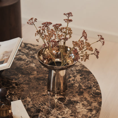 Melrose - Table basse ronde premium en bois foncé et marbre Dark Emperador