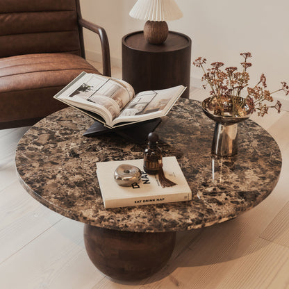 Melrose - Table basse ronde premium en bois foncé et marbre Dark Emperador