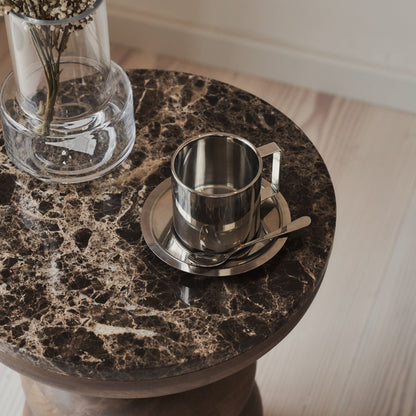 Belgravia - Table d'Appoint Ronde en Marbre Dark Emperador et Bois Foncé Premium