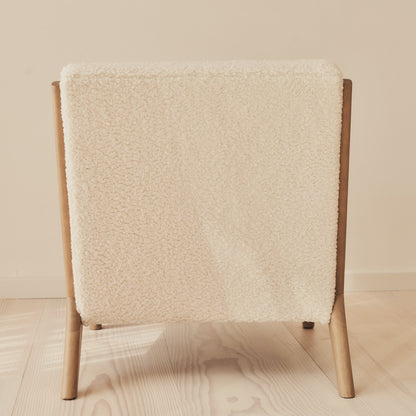 Hudson - Fauteuil d'Appoint en Bouclé Ivoire et Bois Chaud
