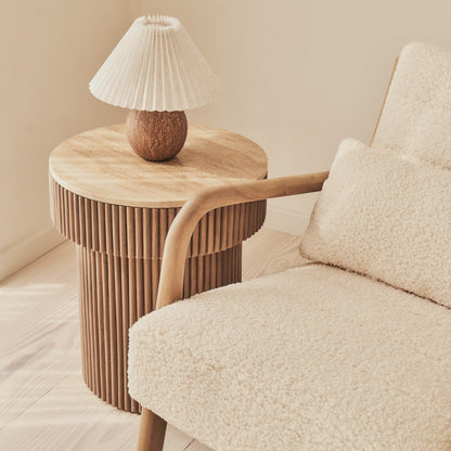 Hudson - Fauteuil d'Appoint en Bouclé Ivoire et Bois Chaud