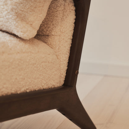 Hudson - Fauteuil d'Appoint en Bouclé Ivoire et Bois Foncé