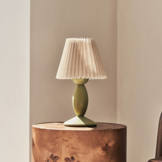 Elba - Lampe de table avec abat-jour plissé olive