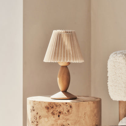 Elba - Lampe de Table avec Abat-Jour Plissé Bois Chaud