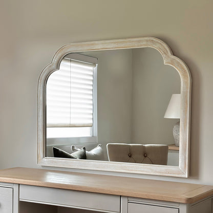 Elena - Miroir de Cheminée Arqué en Bois Blanchi 100cm x 75cm