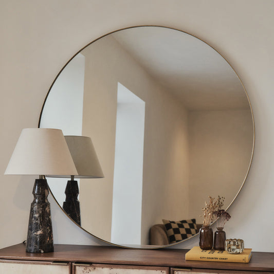 Theo - Grand Miroir Mural Rond Métal Doré 120cm x 120cm