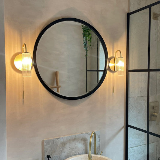 Higgins - Miroir Mural Rond Moderne en Métal Noir 60cm x 60cm
