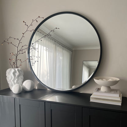 Higgins - Miroir Mural Rond Moderne en Métal Noir 100cm x 100cm