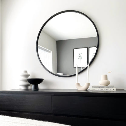 Higgins - Miroir Mural Rond Moderne en Métal Noir 100cm x 100cm