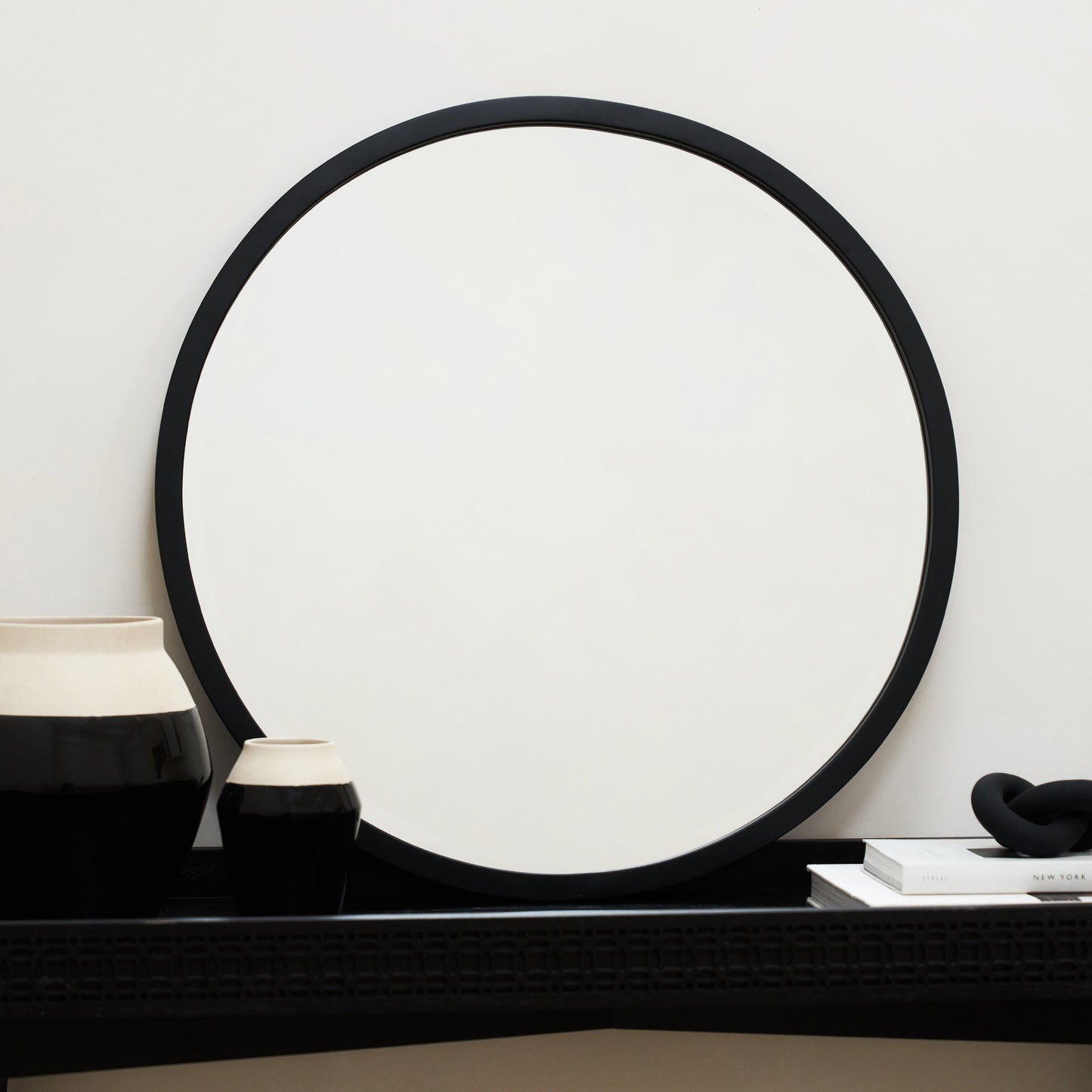 Higgins - Miroir Mural Rond Moderne en Métal Noir 40cm x 40cm