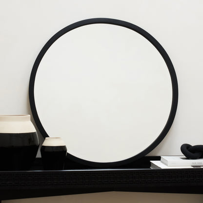 Higgins - Miroir Mural Rond Moderne en Métal Noir 40cm x 40cm