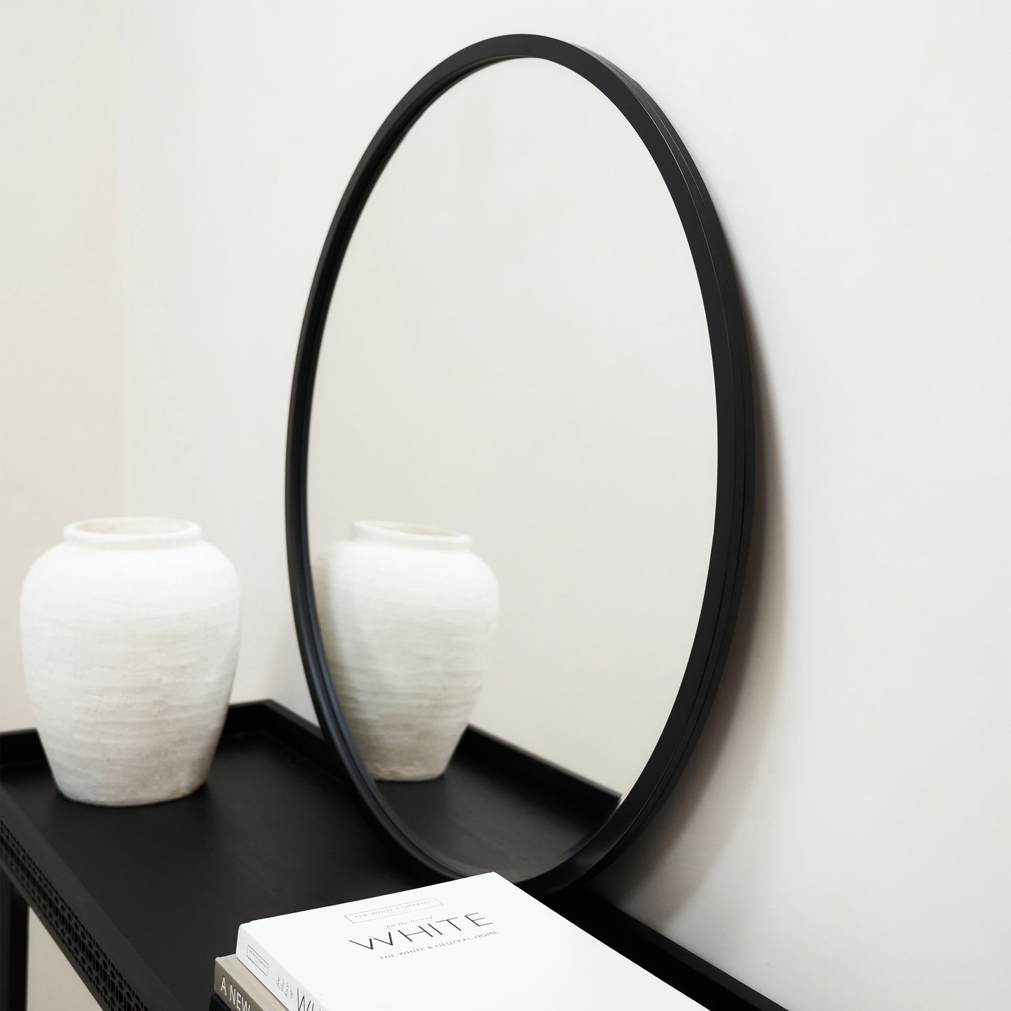 Higgins - Miroir Mural Rond Moderne en Métal Noir 40cm x 40cm