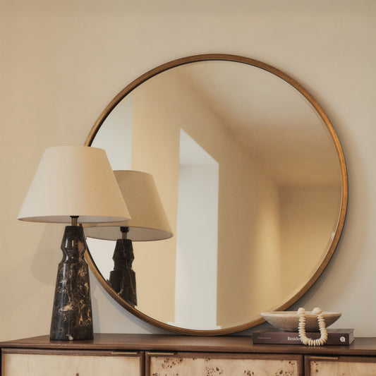 Higgins - Miroir Mural Rond Moderne en Métal Doré 100cm x 100cm