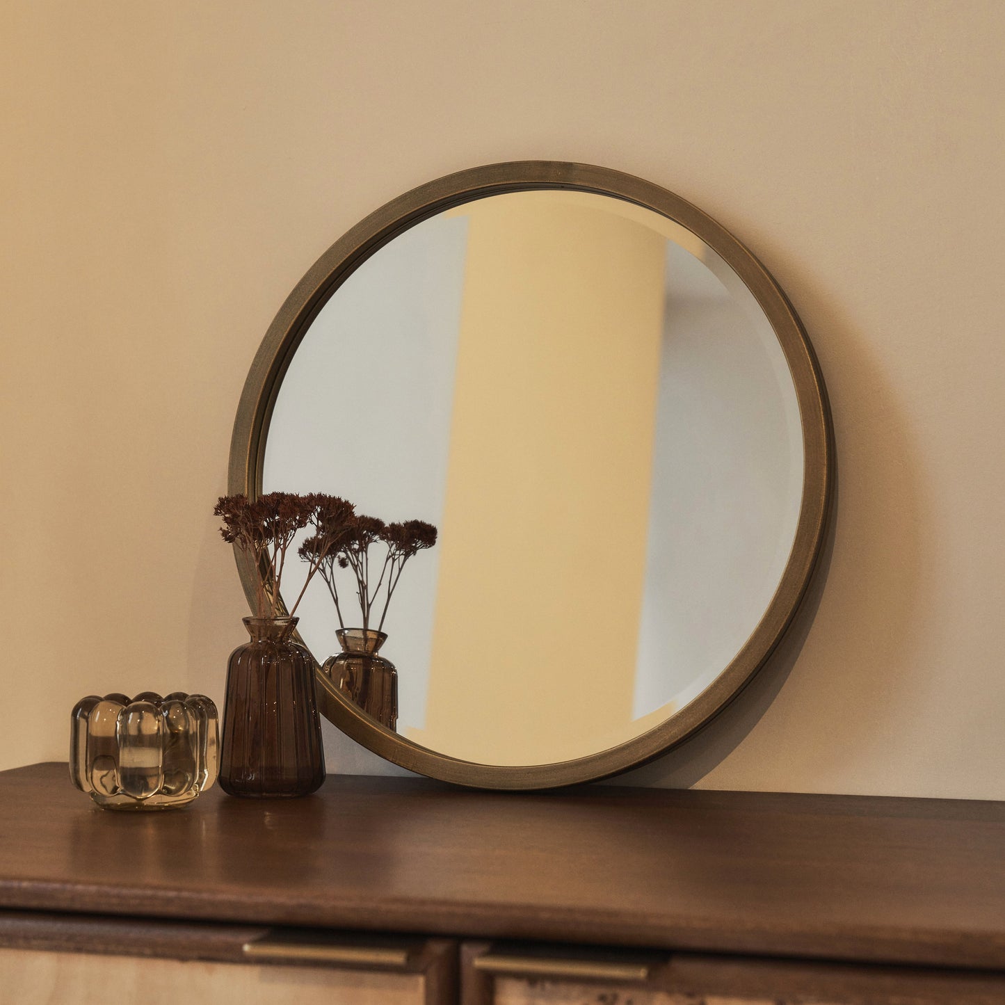 Higgins - Miroir Mural Rond Moderne en Métal Doré 40cm x 40cm