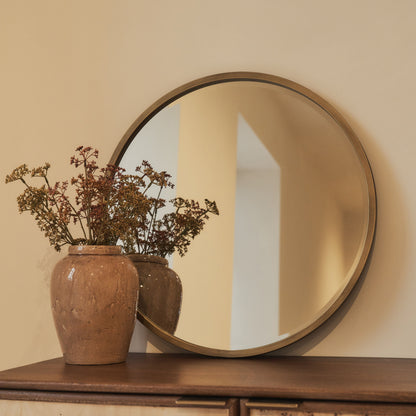 Higgins - Miroir Mural Rond Moderne en Métal Doré 60cm x 60cm
