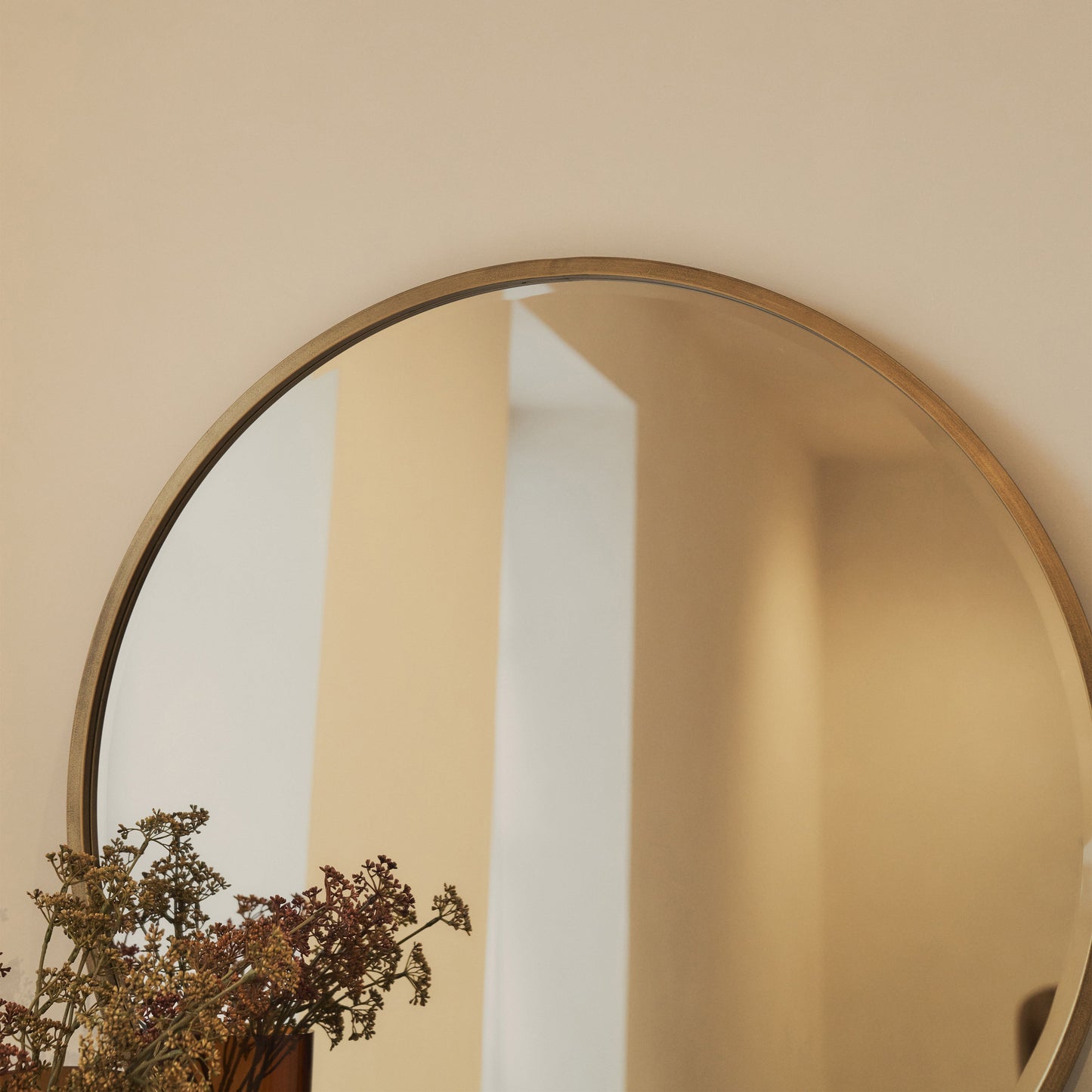 Higgins - Miroir Mural Rond Moderne en Métal Doré 80cm x 80cm