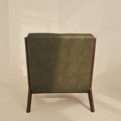 Hudson - Fauteuil avec Accents en Cuir Olive et Bois Foncé