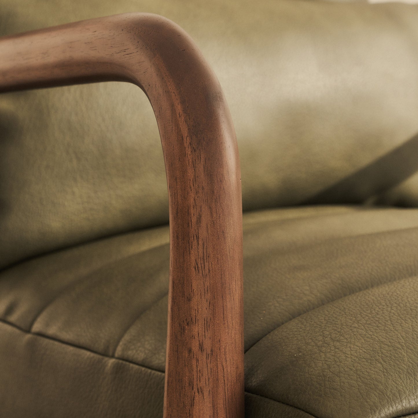 Hudson - Fauteuil avec Accents en Cuir Olive et Bois Foncé