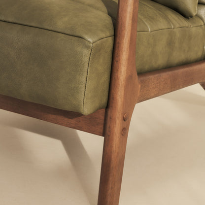 Hudson - Fauteuil avec Accents en Cuir Olive et Bois Foncé