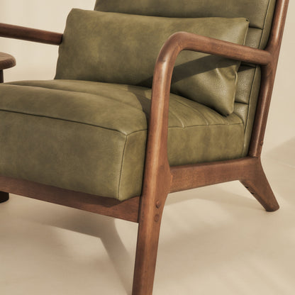 Hudson - Fauteuil avec Accents en Cuir Olive et Bois Foncé