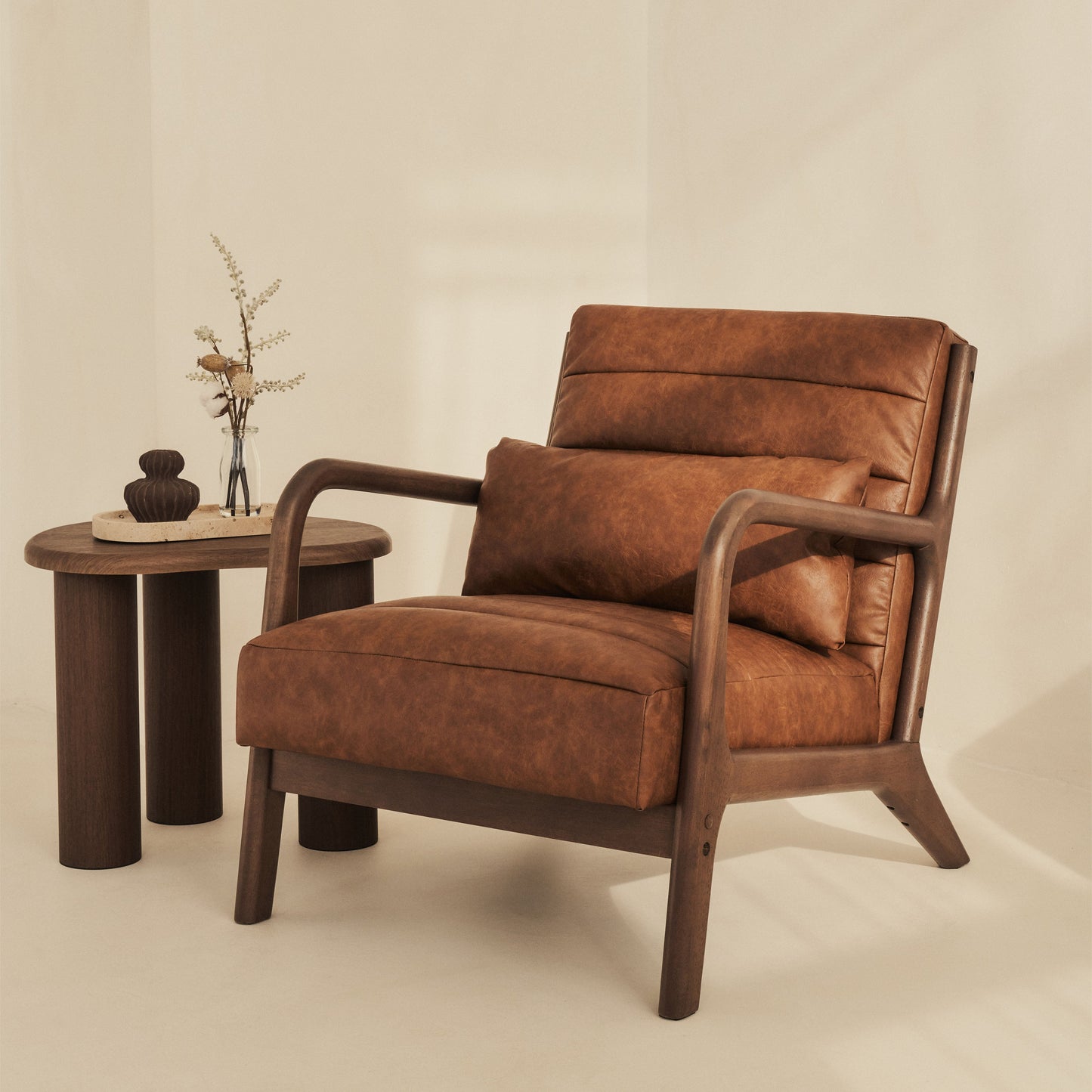 Hudson - Fauteuil avec Accents en Cuir Windsor Tan Marron et Bois Foncé