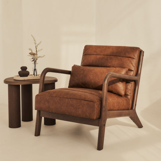 Hudson - Fauteuil avec Accents en Cuir Windsor Tan Marron et Bois Foncé