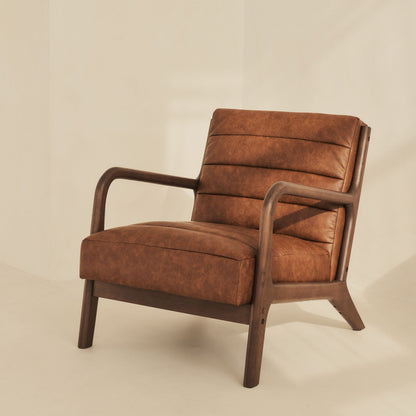 Hudson - Fauteuil avec Accents en Cuir Windsor Tan Marron et Bois Foncé