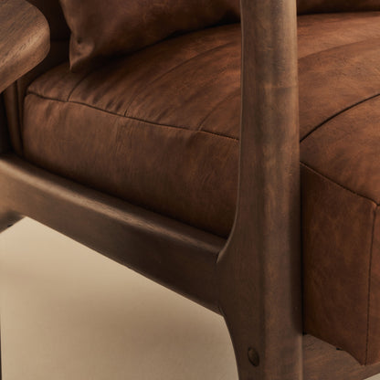 Hudson - Fauteuil avec Accents en Cuir Windsor Tan Marron et Bois Foncé