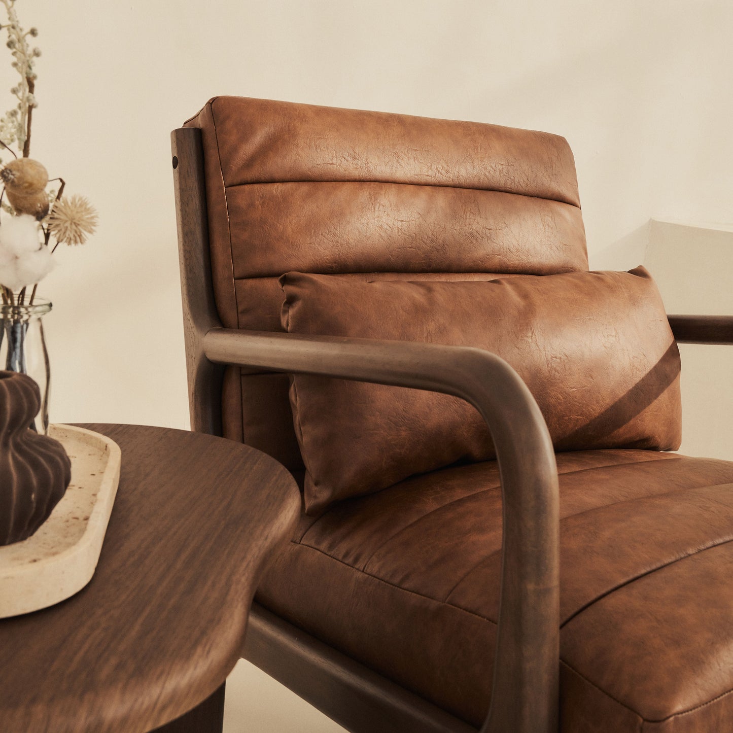 Hudson - Fauteuil avec Accents en Cuir Windsor Tan Marron et Bois Foncé