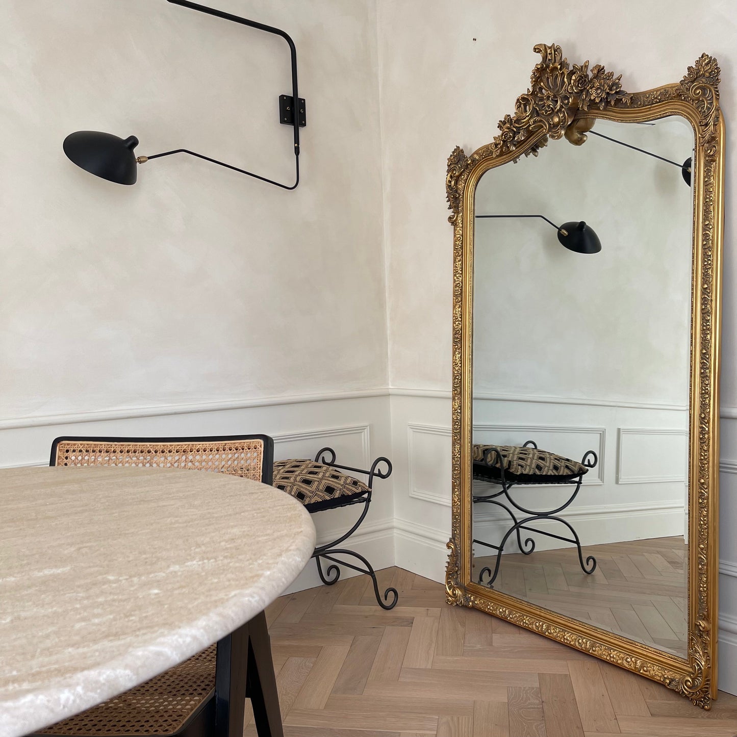 Francesca - Miroir pleine longueur or voûté orné 185 cm x 100 cm