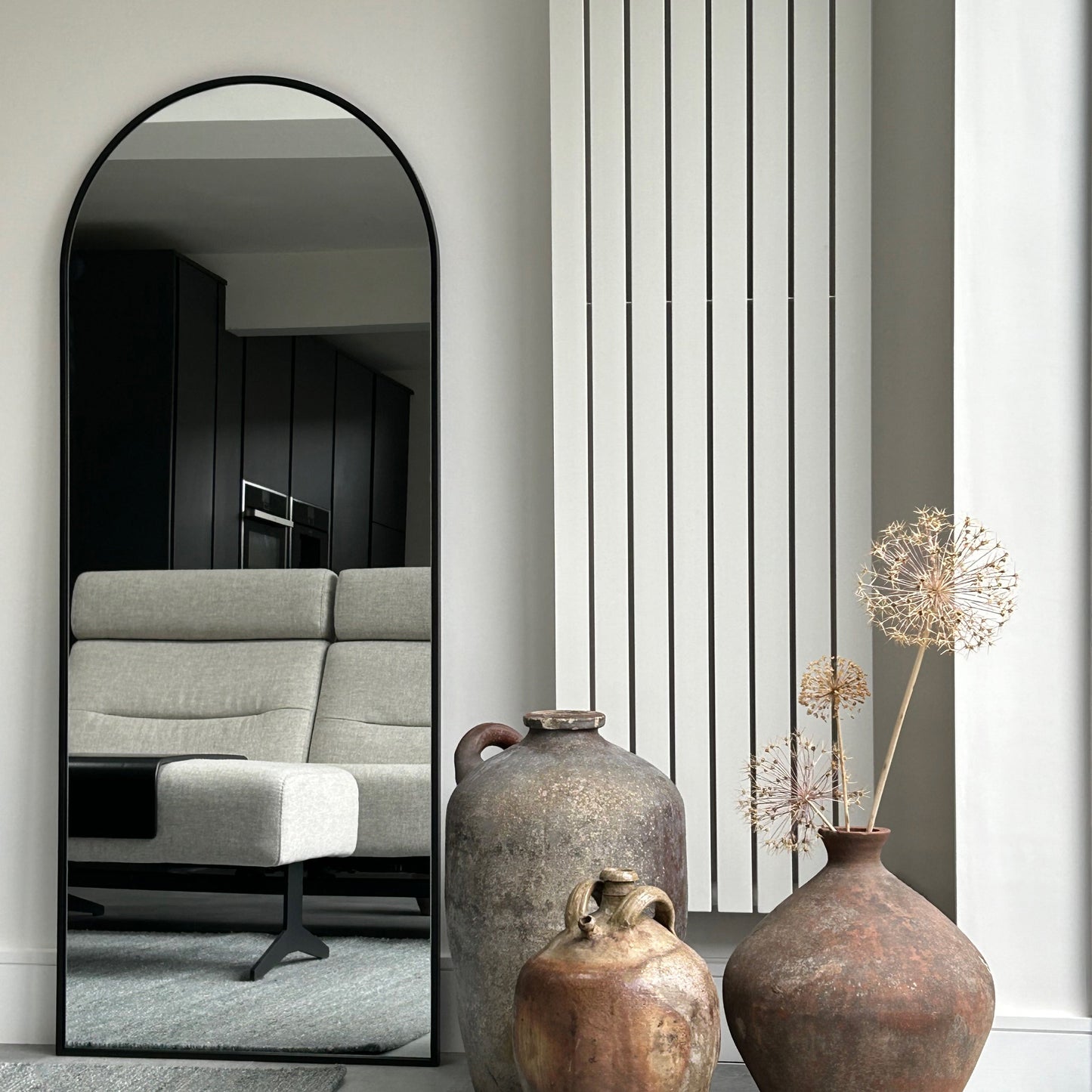 Liberty - Miroir Métallique Noir Arqué Grand Format 160cm x 60cm