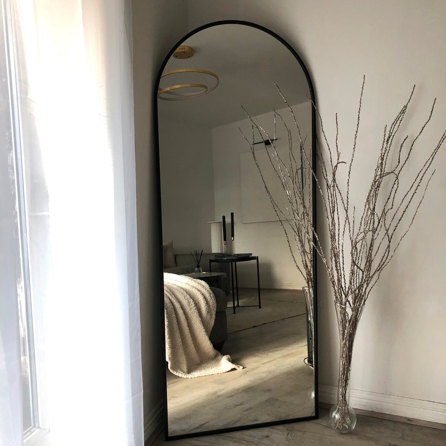 Liberty - Miroir Métallique Noir Arqué Grand Format 160cm x 60cm