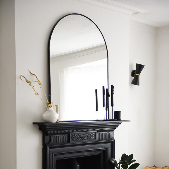 Liberty - Miroir de Cheminée Métallique Arqué Noir 120cm x 90cm