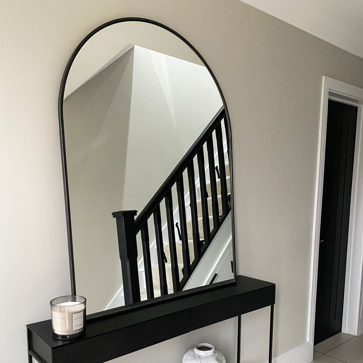 Liberty - Miroir de Cheminée Métallique Arqué Noir 120cm x 90cm
