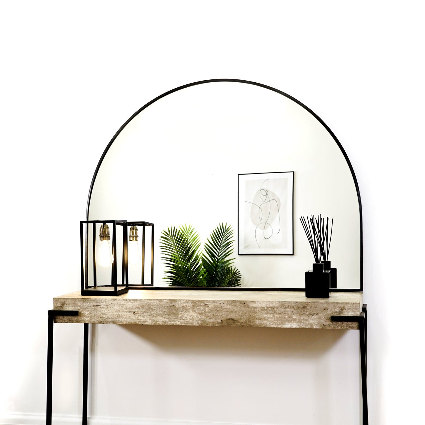 Liberty - Miroir de Cheminée Métallique Arqué Large Noir 120cm x 90cm