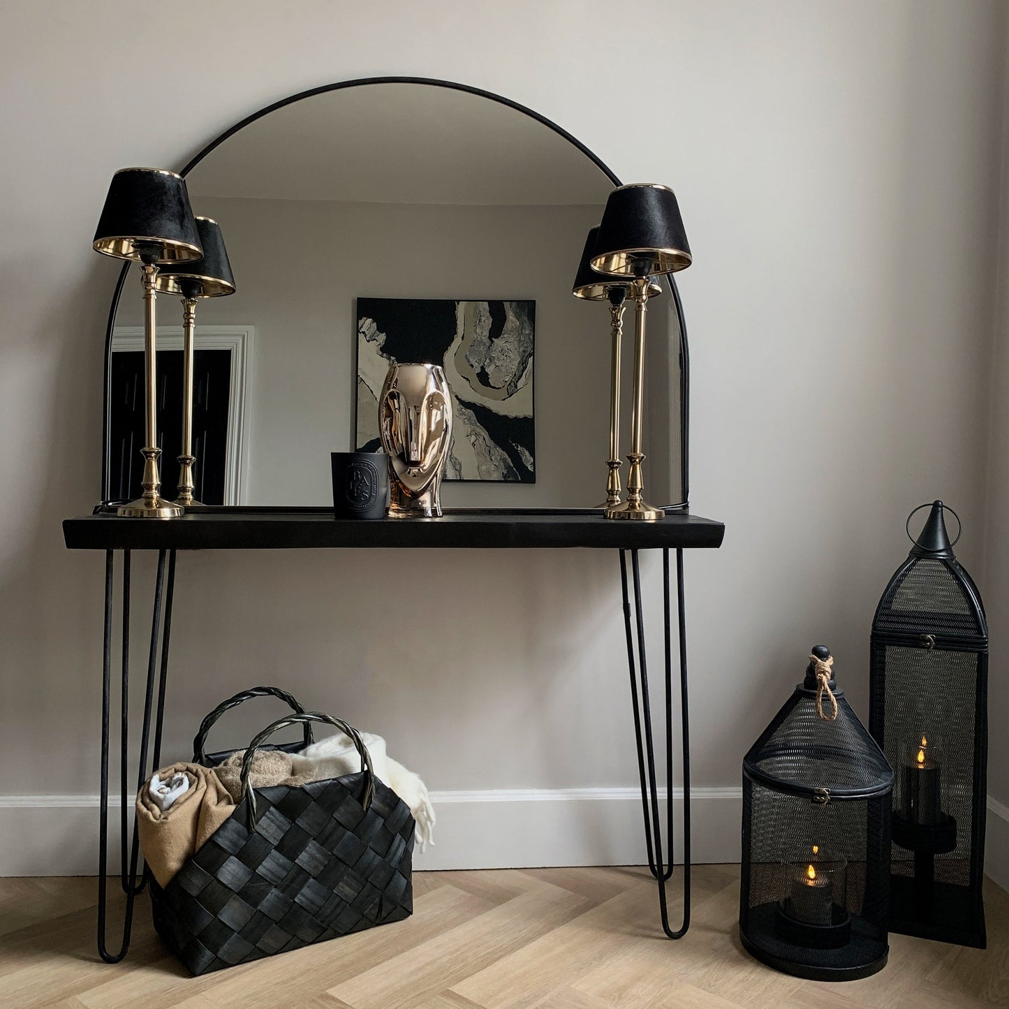 Liberty - Miroir de Cheminée Métallique Arqué Large Noir 120cm x 90cm