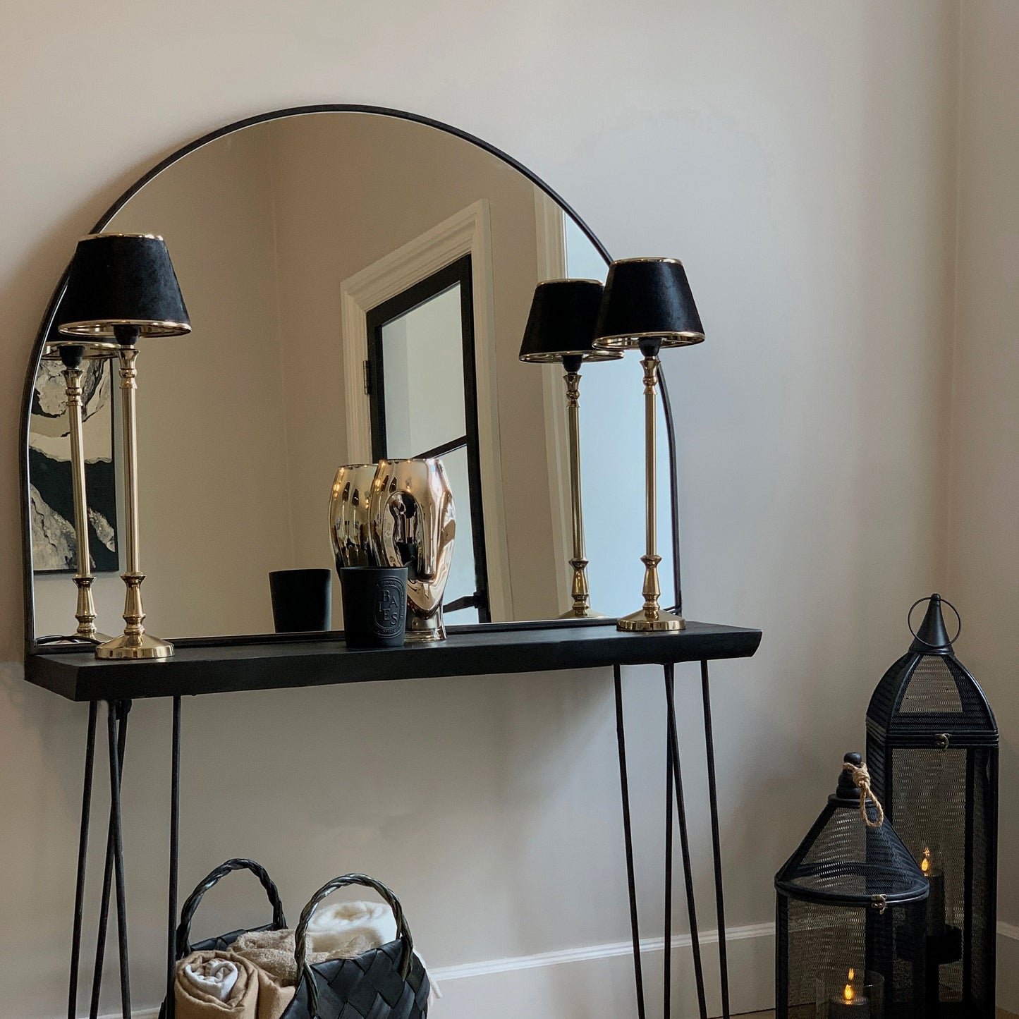 Liberty - Miroir de Cheminée Métallique Arqué Large Noir 120cm x 90cm