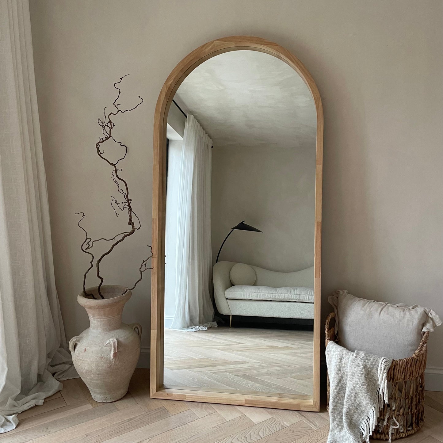 Lilia - Miroir en bois clair arqué pleine longueur 170 cm x 80 cm