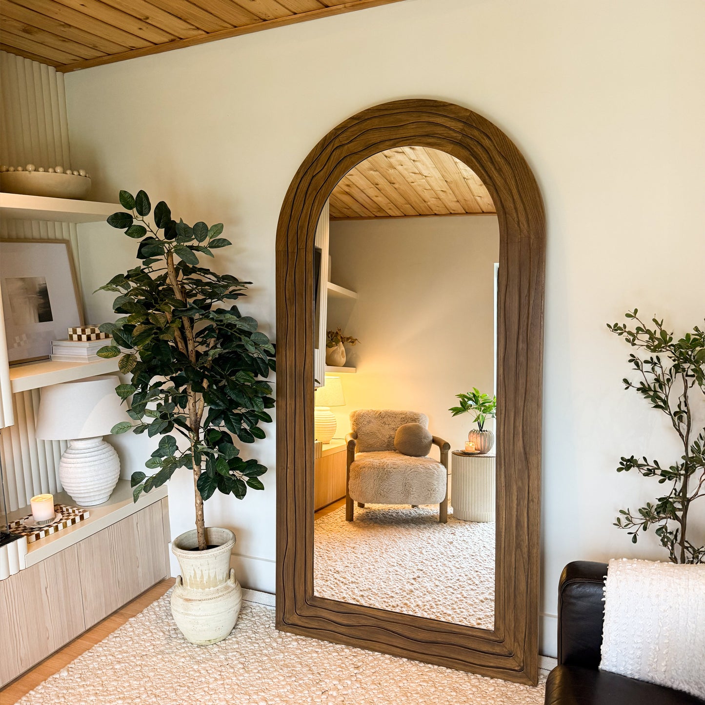 Lucelle - Miroir Arqué Extra Large Pleine Longueur 200cm x 100cm Chaud en Bois