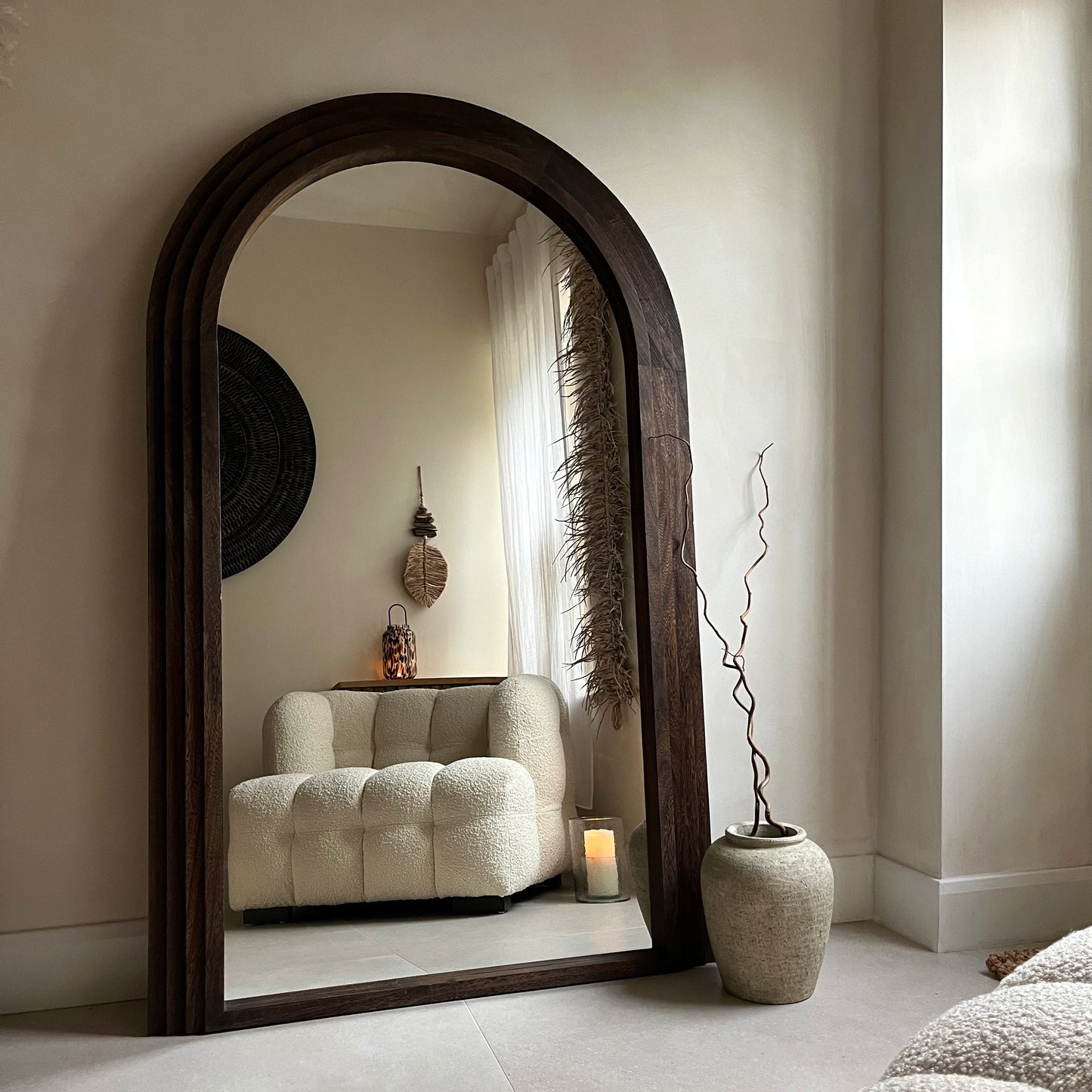 Luciana - Miroir en bois brûlé arqué pleine longueur 180cm x 110cm