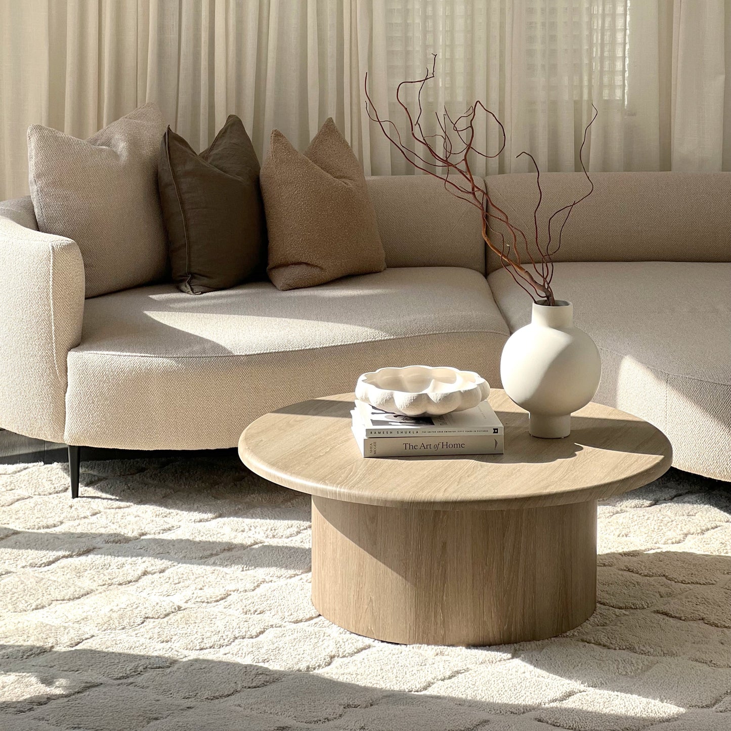 Madison - Grande Table Basse Ronde en Bois Lavé