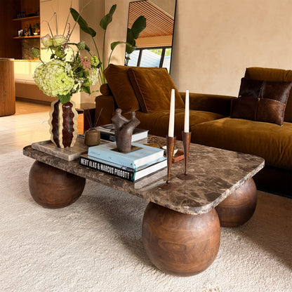 Melrose - Table basse rectangulaire premium en bois foncé avec marbre Dark Emperador