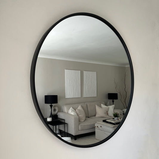 Metro - Grand miroir mural rond en métal noir 90cm x 90cm